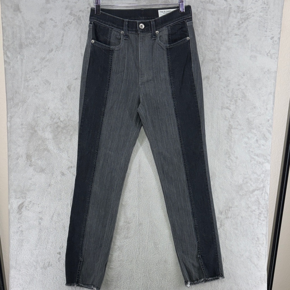 Rag & Bone Evelyn Two-Tone Frayed Split Hem Slate Jeans Size 27